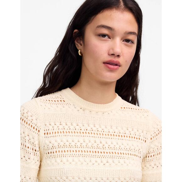 Madewell Scalloped Trim Sweater Tee 3/4 Sleeve Boho Cotton Blend Sand Small NWT - Picture 5 of 13